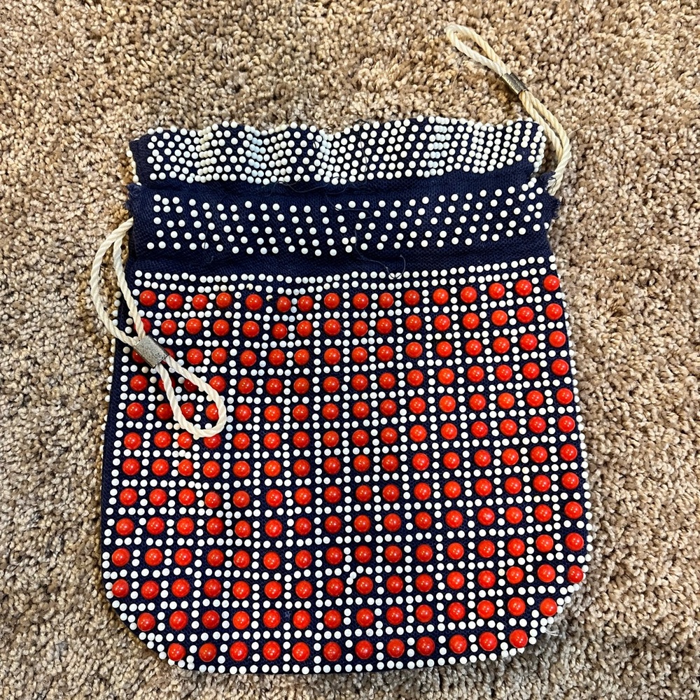 Beaded wristlet bag drawstring  1970’s purse multicolor lightweight tote Vintage - Picture 2 of 8